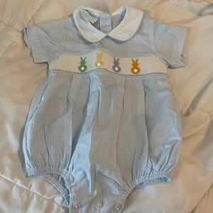 Petit Bébé Blue Striped Baby Romper